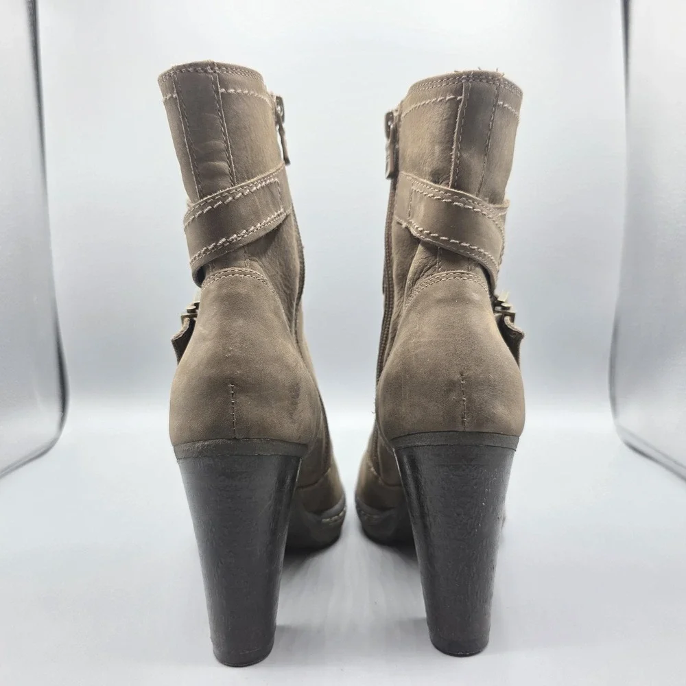 Nero Giardini Booties Womens 37 Brown Leather Ankle Strap Buckle High Heel Dress